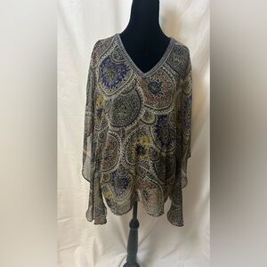 Paisley Print Women's Sheer Top with Sexy V Neck Bias